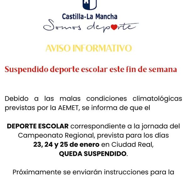 Suspenden Actividades de Deporte Escolar este Fin de Semana en Ciudad Real por Clima Adverso