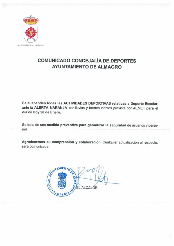 Se suspenden actividades deportivas hoy, miércoles 28 de enero. 1 Se suspenden actividades deportivas hoy, miércoles 28 de enero. - 624480497 1590146349368850 2637819801071425170 n