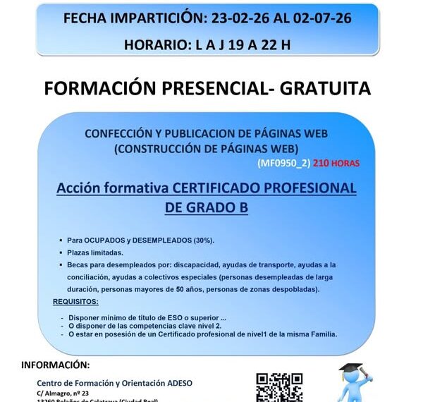 Nuevos Cursos Gratuitos en Almagro: Web y Docencia en Formación Profesional