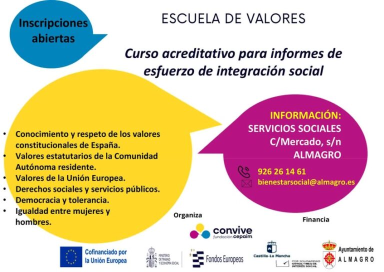 Inscripciones abiertas para Curso Acreditativo de Integración Social en Almagro