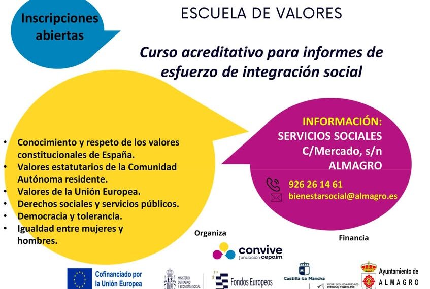 Inscripciones abiertas para Curso Acreditativo de Integración Social en Almagro