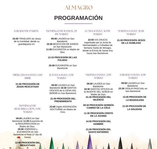 Programación de Semana Santa 2026 en Almagro: itinerarios y actividades