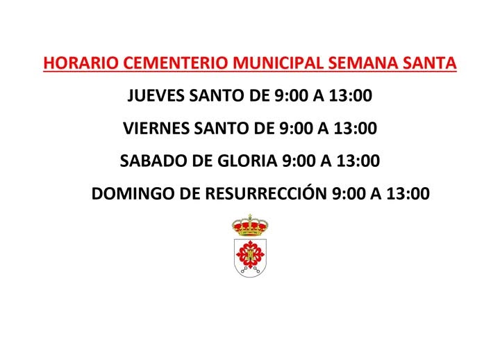 Horario del Cementerio de Almagro en Semana Santa: Jueves a Domingo de 9:00 a 13:00 horas.