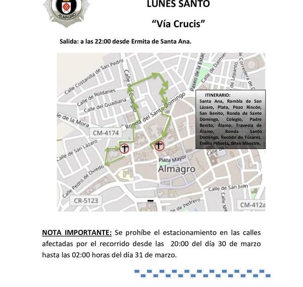 Restricciones de Estacionamiento por Vía Crucis el 30 de Marzo a las 22:00 hrs