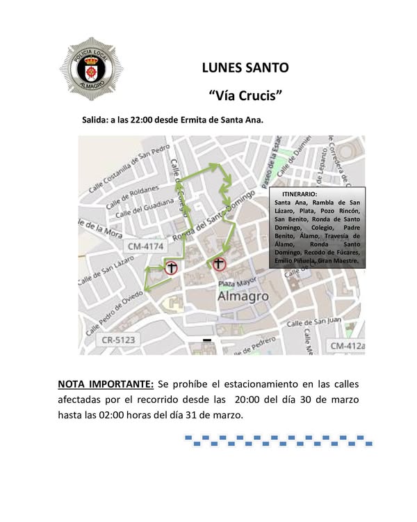 Restricciones de Estacionamiento por Vía Crucis el 30 de Marzo a las 22:00 hrs