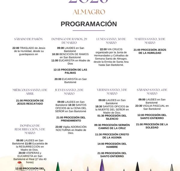 Programación de Semana Santa 2026 en Almagro: Actividades, Itinerarios y Horarios
