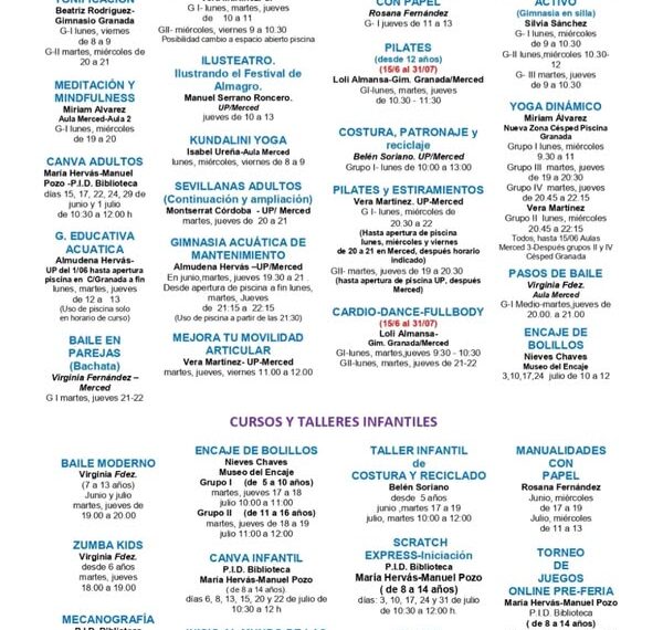 Cursos de Verano en la Universidad Popular de Almagro: Inscripciones del 7 al 14 de mayo