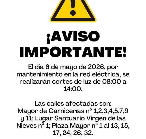 Cortes de luz por mantenimiento el 6 de mayo de 8:00 a 14:00 en varios puntos de la localidad.