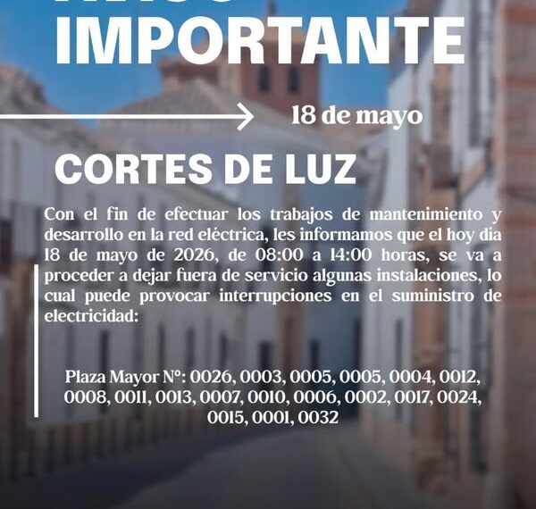 Corte de luz programado en la plaza para mejoras en el suministro eléctrico