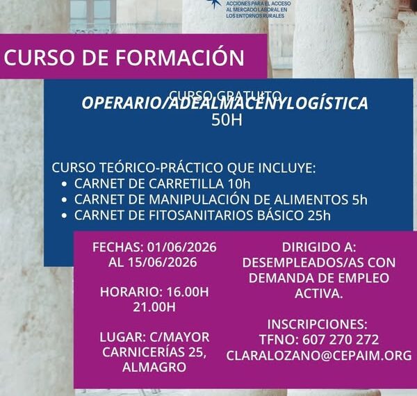 Curso Gratuito de Operario de Almacén y Logística en Almagro para Desempleados
