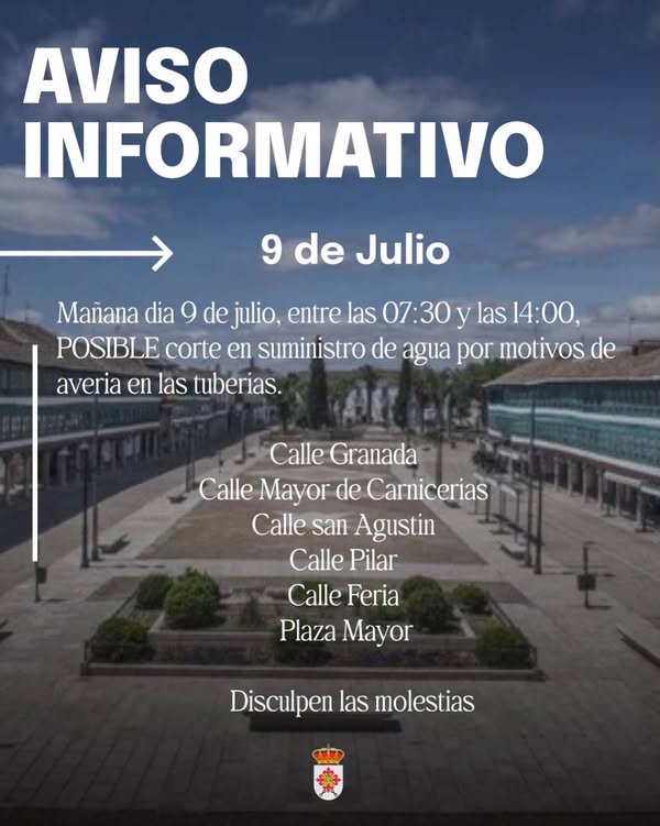 Alerta de Posible Corte de Agua este Jueves 9 en Varias Zonas de la Ciudad