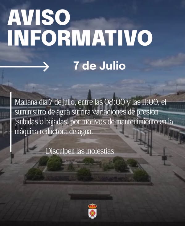 Variaciones de Agua por Mantenimiento el 7 de Julio, 8:00-11:00 hrs. Disculpen las Molestias.