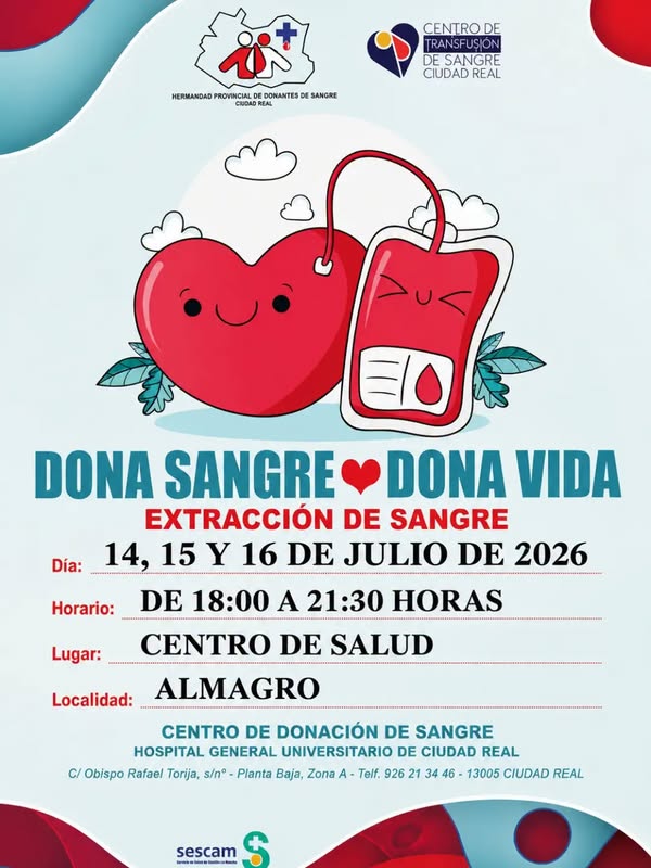 Campaña de Donación de Sangre en Almagro: ¡Salva Vidas del 14 al 16 de Julio!
