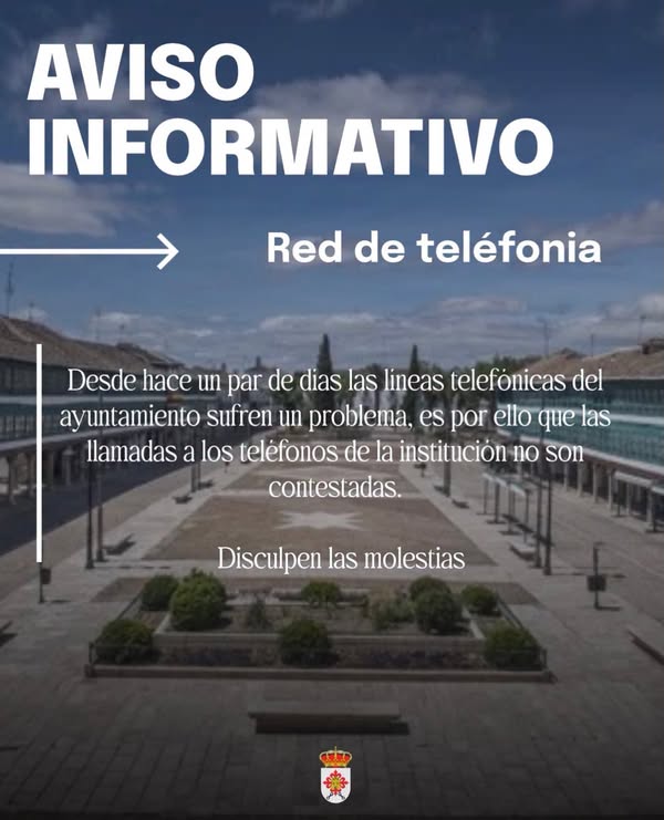 Interrupción en el servicio telefónico del Ayuntamiento: estamos trabajando en una solución.