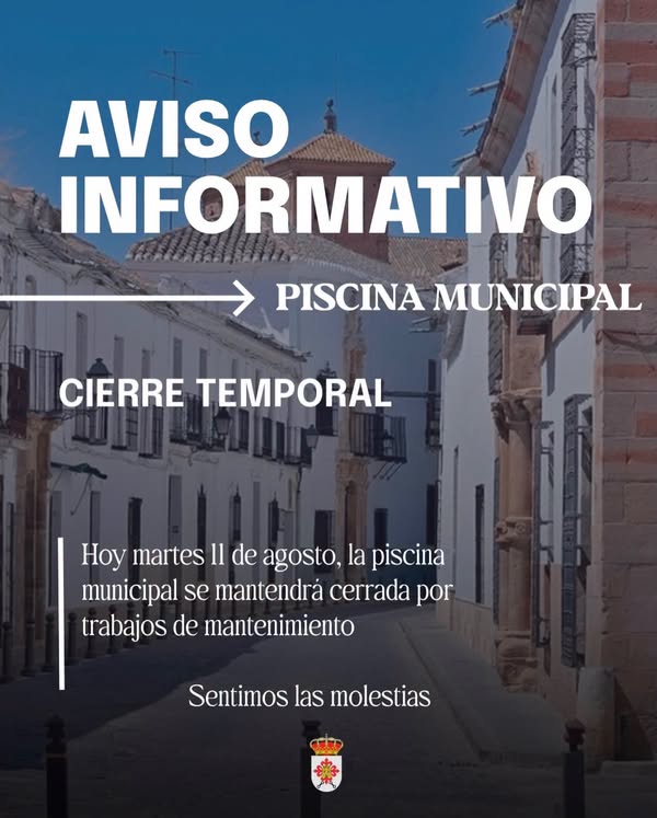 Piscina Municipal Cerrada por Mantenimiento el 11 de Agosto