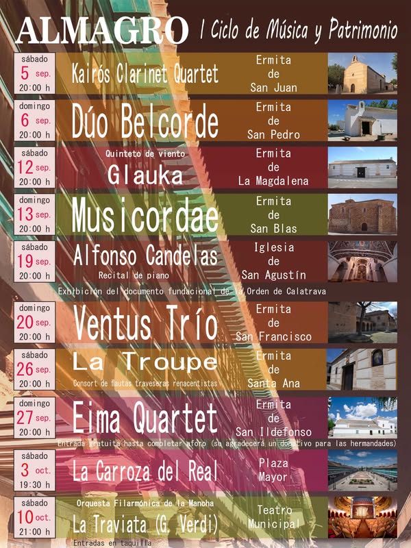 Almagro se viste de música y cultura en su patrimonio histórico este septiembre y octubre. 4 Almagro se viste de música y cultura en su patrimonio histórico este septiembre y octubre.