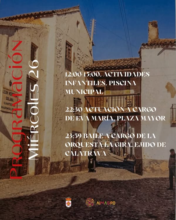 Actividades programadas para el miércoles 26 de agosto.
