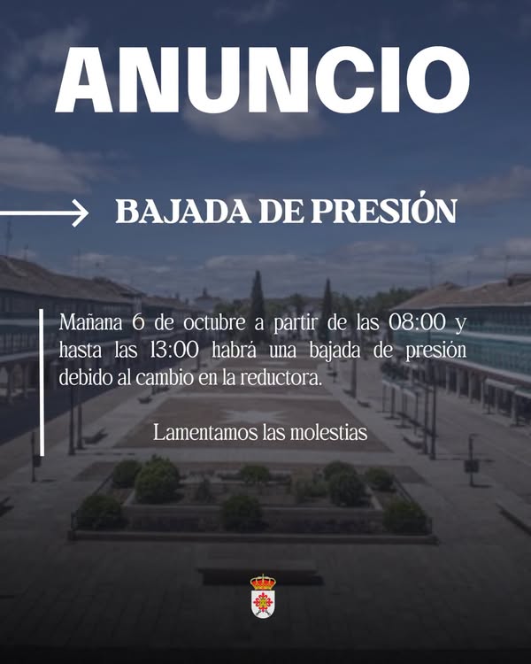Comunicado: Reducción de presión del agua el martes 6 de octubre, disculpen las molestias.