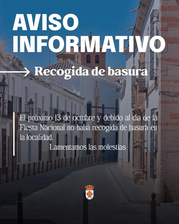 Suspensión de recogida de basura el 13 de octubre por Fiesta Nacional